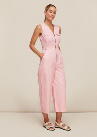 WHISTLES NETTIE UTILITY JUMPSUIT PINK / sleeveless crop leg jumpsuits / cool casual style - flipped