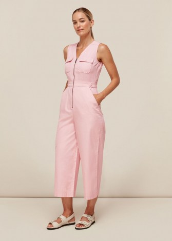 WHISTLES NETTIE UTILITY JUMPSUIT PINK / sleeveless crop leg jumpsuits / cool casual style