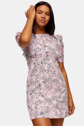 TOPSHOP Pink Ruched Sleeve Mini Dress ~ floral open back dresses - flipped