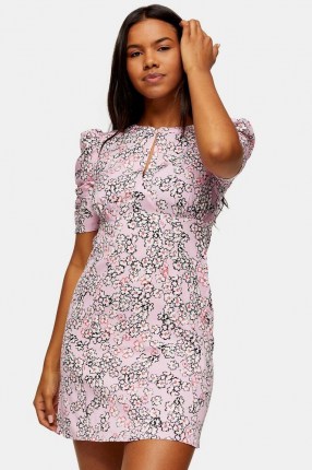 TOPSHOP Pink Ruched Sleeve Mini Dress ~ floral open back dresses