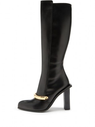 ALEXANDER MCQUEEN Point-toe leather knee-high boots / front metallic detail boot - flipped