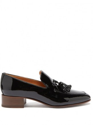 LOEWE Pompom tasselled leather loafers / black patent loafer / shiny front tassel shoes