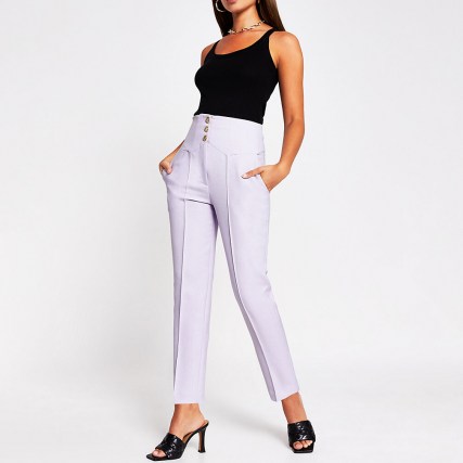 RIVER ISLAND Purple corset high waist cigarette trouser ~ front seamed trousers