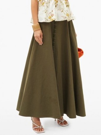 BROCK COLLECTION Ramerino laced slubbed cotton-blend canvas skirt khaki green | maxi skirts with movement - flipped