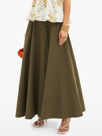 BROCK COLLECTION Ramerino laced slubbed cotton-blend canvas skirt khaki green | maxi skirts with movement