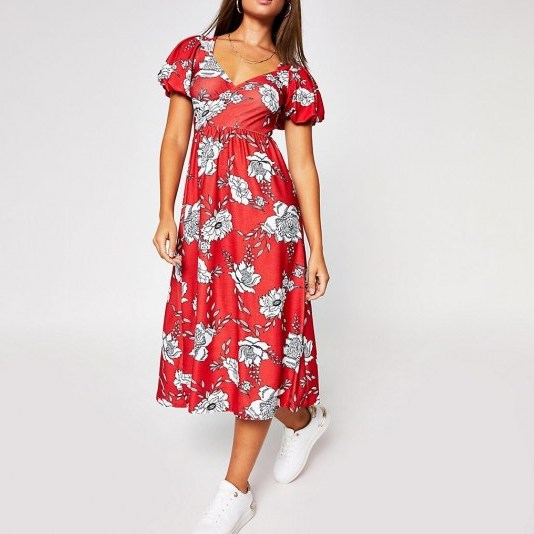 RIVER ISLAND Red floral wrap midi dress - flipped