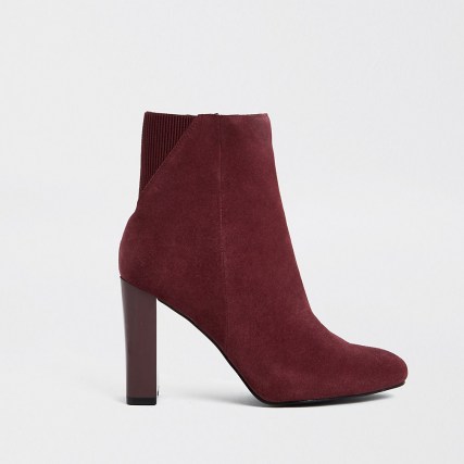 RIVER ISLAND Red smart heeled ankle boot / autumn colours / block heel winter boots - flipped
