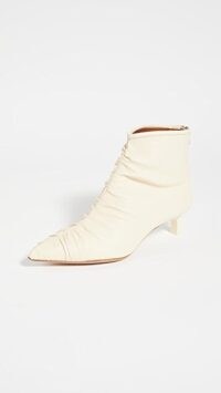 Rejina Pyo Erin Boots 30mm Cream ~ ruched pointed toe booties ~ kitten heels