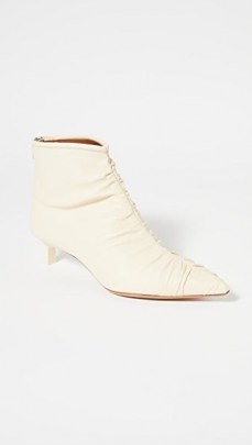 Rejina Pyo Erin Boots 30mm Cream ~ ruched pointed toe booties ~ kitten heels - flipped