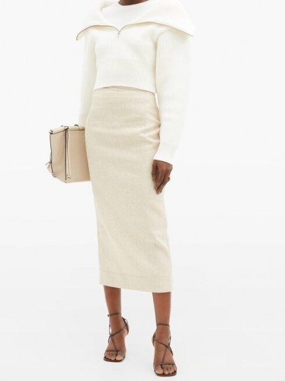 JACQUEMUS Risoul half-zip ribbed wool sweater in cream – neutral chunky knits - flipped