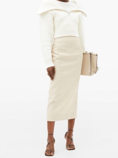 JACQUEMUS Risoul half-zip ribbed wool sweater in cream – neutral chunky knits