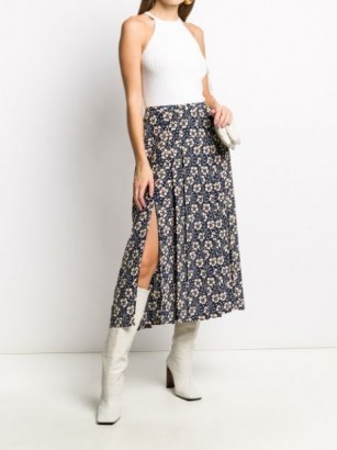 Rixo side slit skirt – blue floral split skirts - flipped