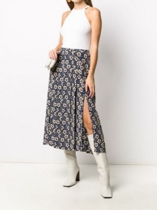 Rixo side slit skirt – blue floral split skirts
