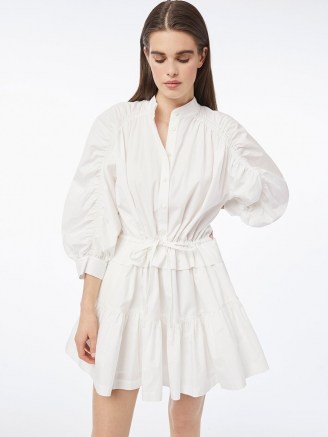 FRAME Ruched Sleeve Dress Blanc | white voluminous sleeved dresses