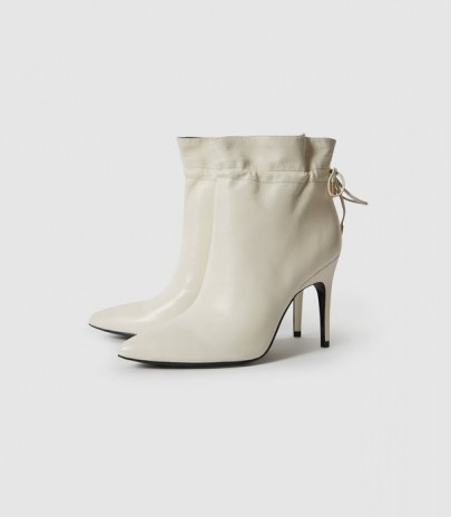 REISS RUSSO LEATHER RUCHED ANKLE BOOTS WHITE / luxe booties - flipped
