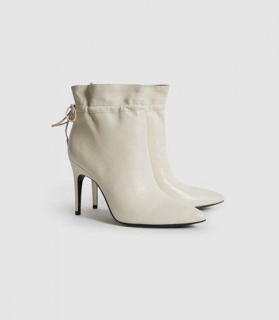REISS RUSSO LEATHER RUCHED ANKLE BOOTS WHITE / luxe booties