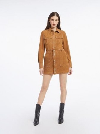 FRAME 70s Studded Suede Shirt Whiskey | tan brown vintage look shirts - flipped