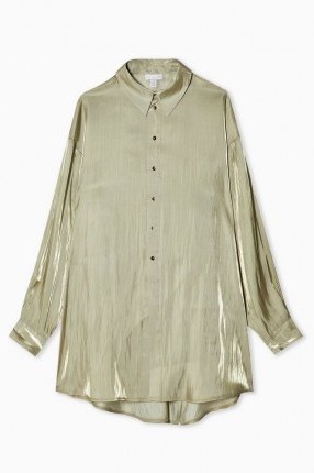 TOPSHOP Sage Liquid Satin Oversized Shirt – fluid fabric shirts - flipped