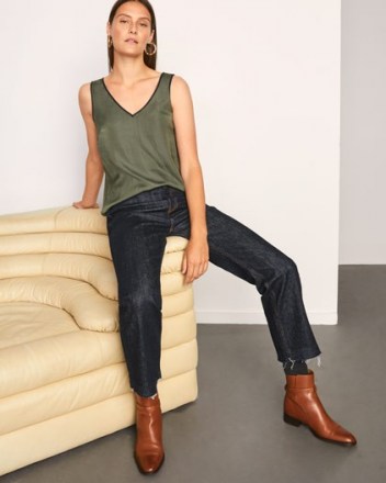 JIGSAW SATIN FRONT TANK / khaki green vest / effortless style tops