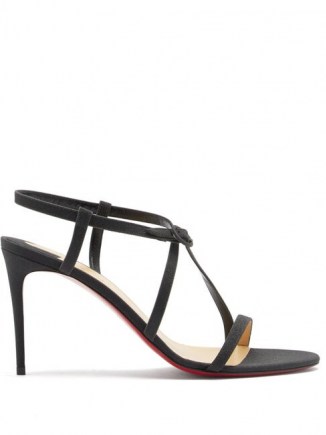 CHRISTIAN LOUBOUTIN Selima glittered-leather sandals in black ~ strappy event sandal ~ high heel evening shoes ~ stiletto heels