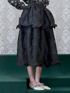 SISTER JANE DREAM Blessings Tiered Midi Skirt Black ~ romantic clothing ~ victorian look romance ~ feminine skirts ~ romantic fashion - flipped
