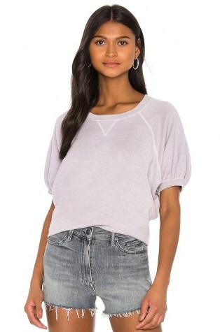 The Great Puff Sleeve Sweatshirt Top Heather Lilac | short sleeve sweatshirts - flipped