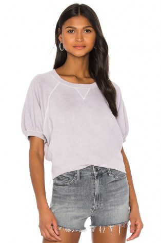 The Great Puff Sleeve Sweatshirt Top Heather Lilac | short sleeve sweatshirts