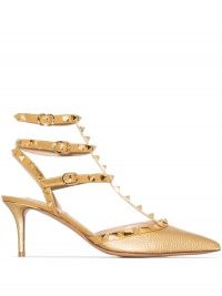 Valentino Garavani Rockstud 65mm metallic leather pumps ~ strappy textured heels ~ gold event shoes