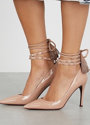 Valentino Garavani Flair 100 almond patent leather pumps ~ party heels ~ ankle wrap court shoes ~ luxe tasseled courts