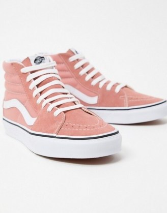 Vans UA Sk8-Hi trainers in pink rose dawn / true white – girly high top sneakers - flipped