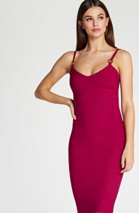 Vesper Amara Berry Strappy Bodycon Midi Dress – skinny shoulder strap dresses – fitted party fashion - flipped