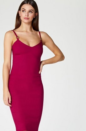 Vesper Amara Berry Strappy Bodycon Midi Dress – skinny shoulder strap dresses – fitted party fashion