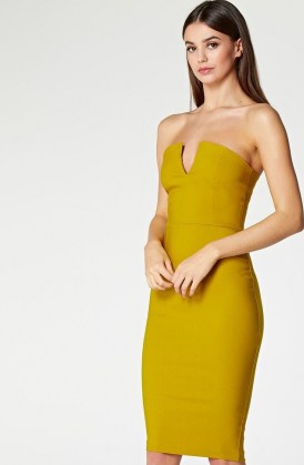 Vesper Dee Ochre V-Neck Strapless Pencil Dress ~ fitted party fashion ~ occasion bodycon ~ evening wiggle dresses