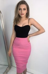 Vesper Heidi Black Contrast Cami Dress – strappy bodycon – fitted party dresses – colour block evening fashion