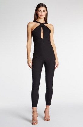 Vesper Portia Black Twist Front Fitted Jumpsuit ~ form fitting jumpsuits ~ glamorous evening fashion ~ party wear - flipped
