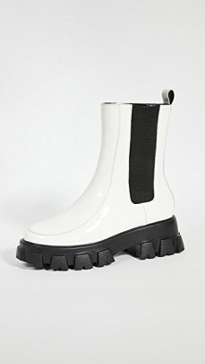 Villa Rouge Painter Lug Sole Booties Off-White ~ chunky patent leather chelsea boots ~ monochrome footwear