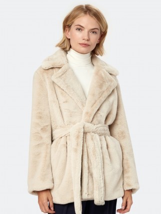 Denise Richards beige fur jacket, on The Real Housewives of Beverly Hills, Vince Belted Plush Faux Fur Coat in Pearl, 12 August 2020 | celebrity coats | reality star style fashion - flipped