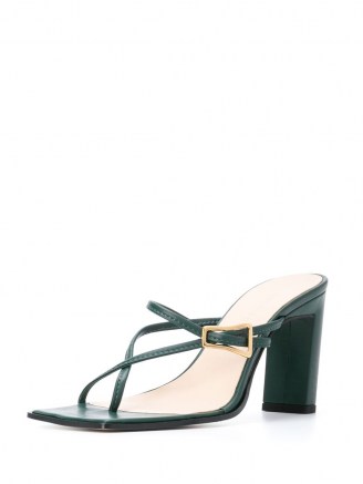 Wandler Yara strappy sandals in teal green – cross strap sandal – block heels - flipped
