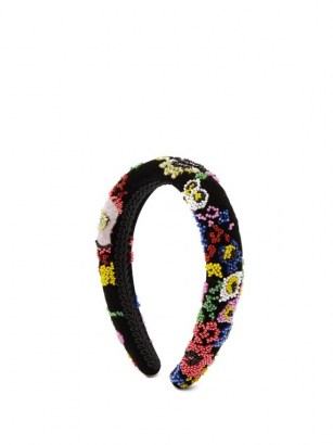 SHRIMPS William beaded floral velvet headband – bead embellished headbands - flipped