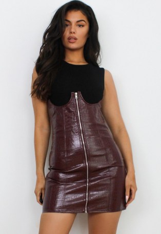 MISSGUIDED wine mock croc faux leather corset highwaisted skirt ~ high waisted going out skirts - flipped