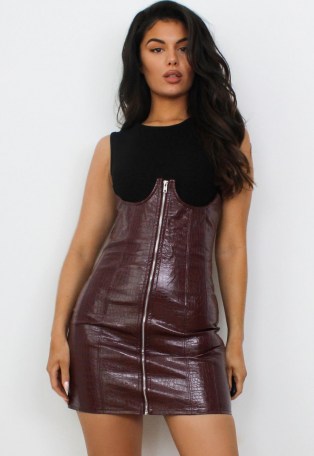 MISSGUIDED wine mock croc faux leather corset highwaisted skirt ~ high waisted going out skirts