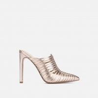 KENNETH COLE RILEY 110 WOVEN ROSE METALLIC MULE ~ glamorous mules ~ pointed toe high heels