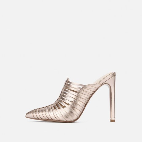 KENNETH COLE RILEY 110 WOVEN ROSE METALLIC MULE ~ glamorous mules ~ pointed toe high heels - flipped