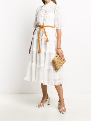 Zimmermann Amelie scallop frill midi dress in ivory – feminine ruffles – romantic dresses – ruffled fashion - flipped