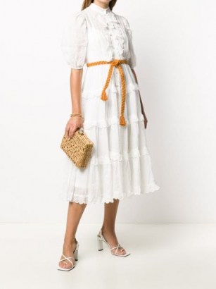 Zimmermann Amelie scallop frill midi dress in ivory – feminine ruffles – romantic dresses – ruffled fashion