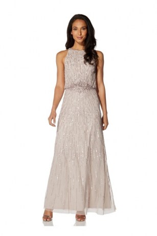 ADRIANNA PAPELL BEADED BLOUSON GOWN IN MARBLE / shimmering event gowns / long sequinned dresses - flipped