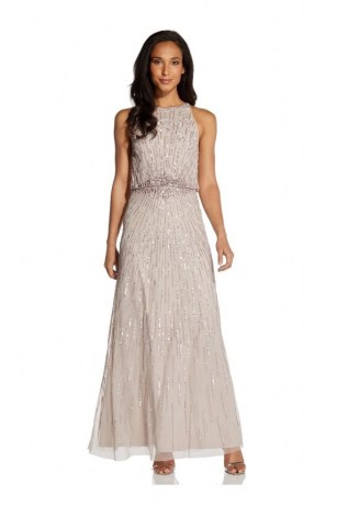 ADRIANNA PAPELL BEADED BLOUSON GOWN IN MARBLE / shimmering event gowns / long sequinned dresses