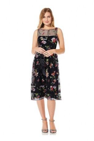 ADRIANNA PAPELL FLORAL EMBROIDERED DRESS IN BLACK MULTI / sleeveless occasion dresses - flipped