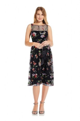 ADRIANNA PAPELL FLORAL EMBROIDERED DRESS IN BLACK MULTI / sleeveless occasion dresses