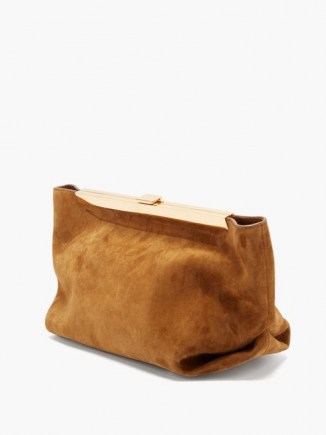 KHAITE Aimee suede clutch ~ slouchy tan brown bag ~ chic accessories - flipped